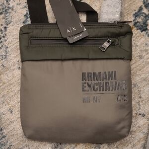 Armani Exchange Men's Olive and Gray Messenger Bag